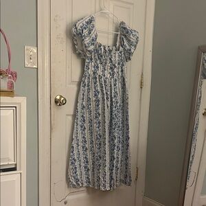 Elegant Blue and White floral Dress